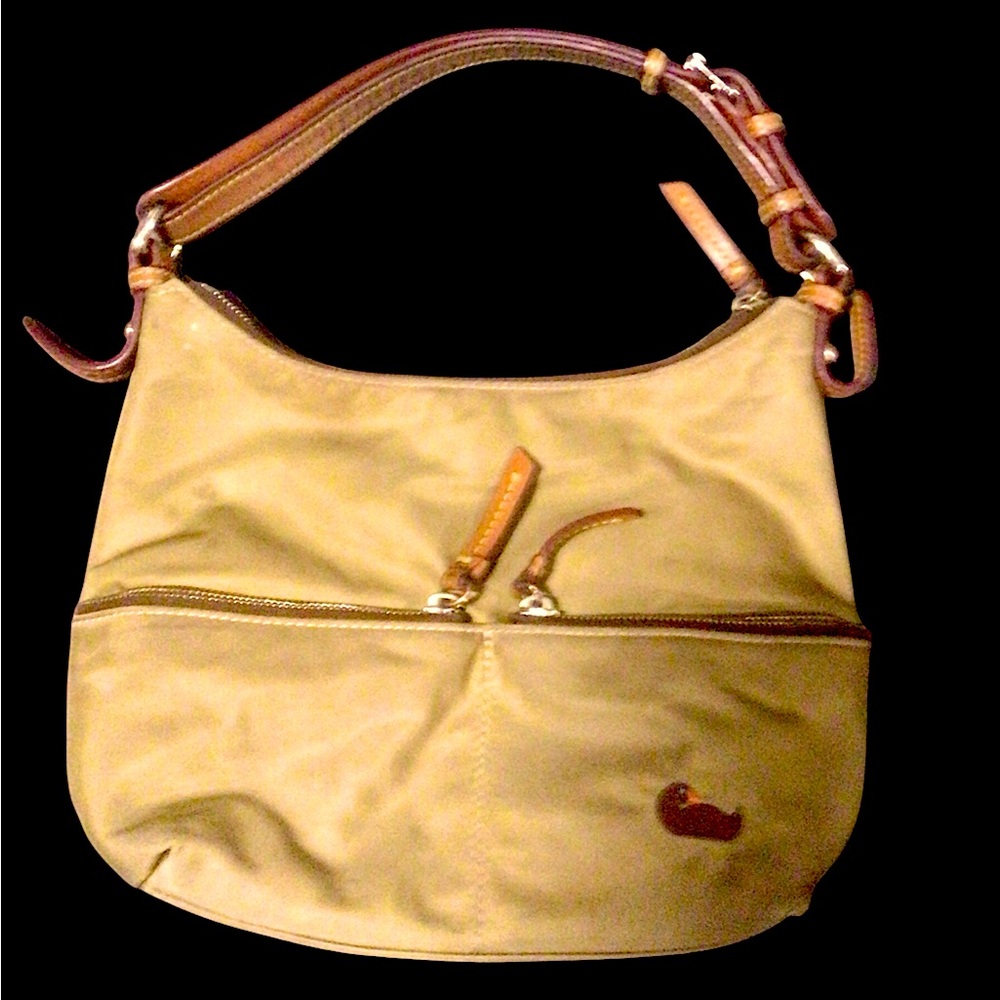 EUC Dooney and Burke Khaki Colored Nylon and Leather Trim.